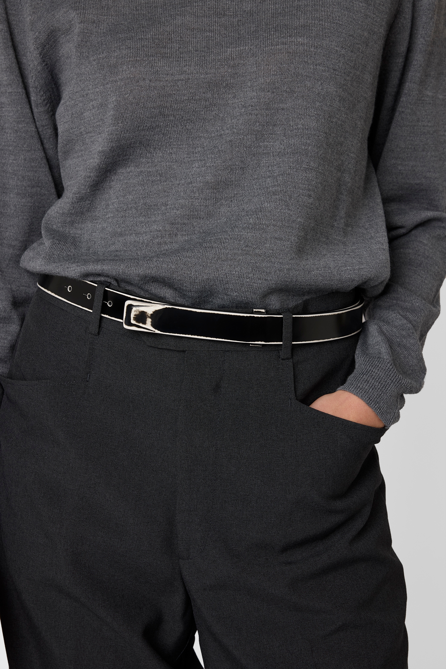 Rilievo Black-White Leather Belt
