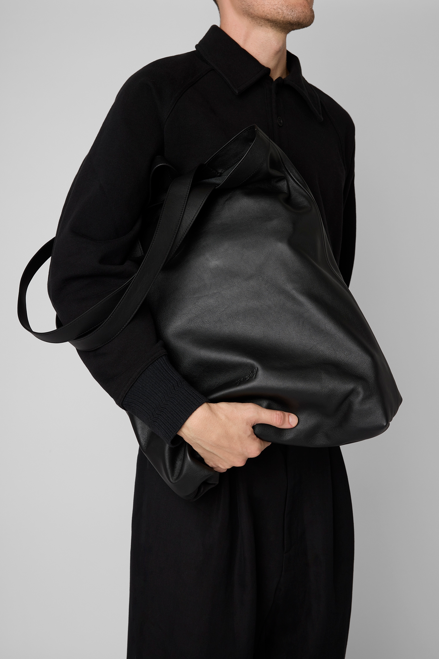 Sporta Black Leather Tote Bag