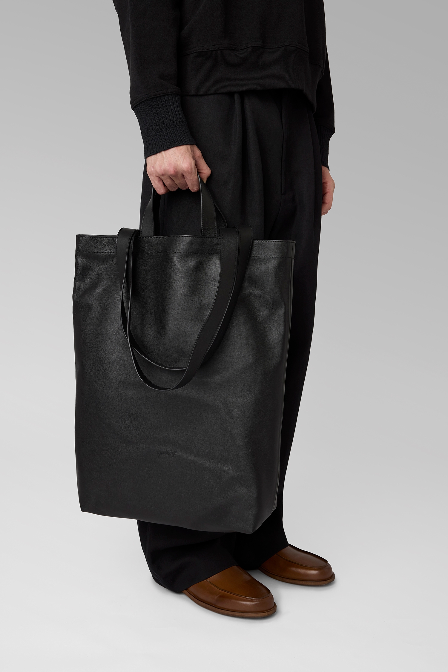 Sporta Black Leather Tote Bag