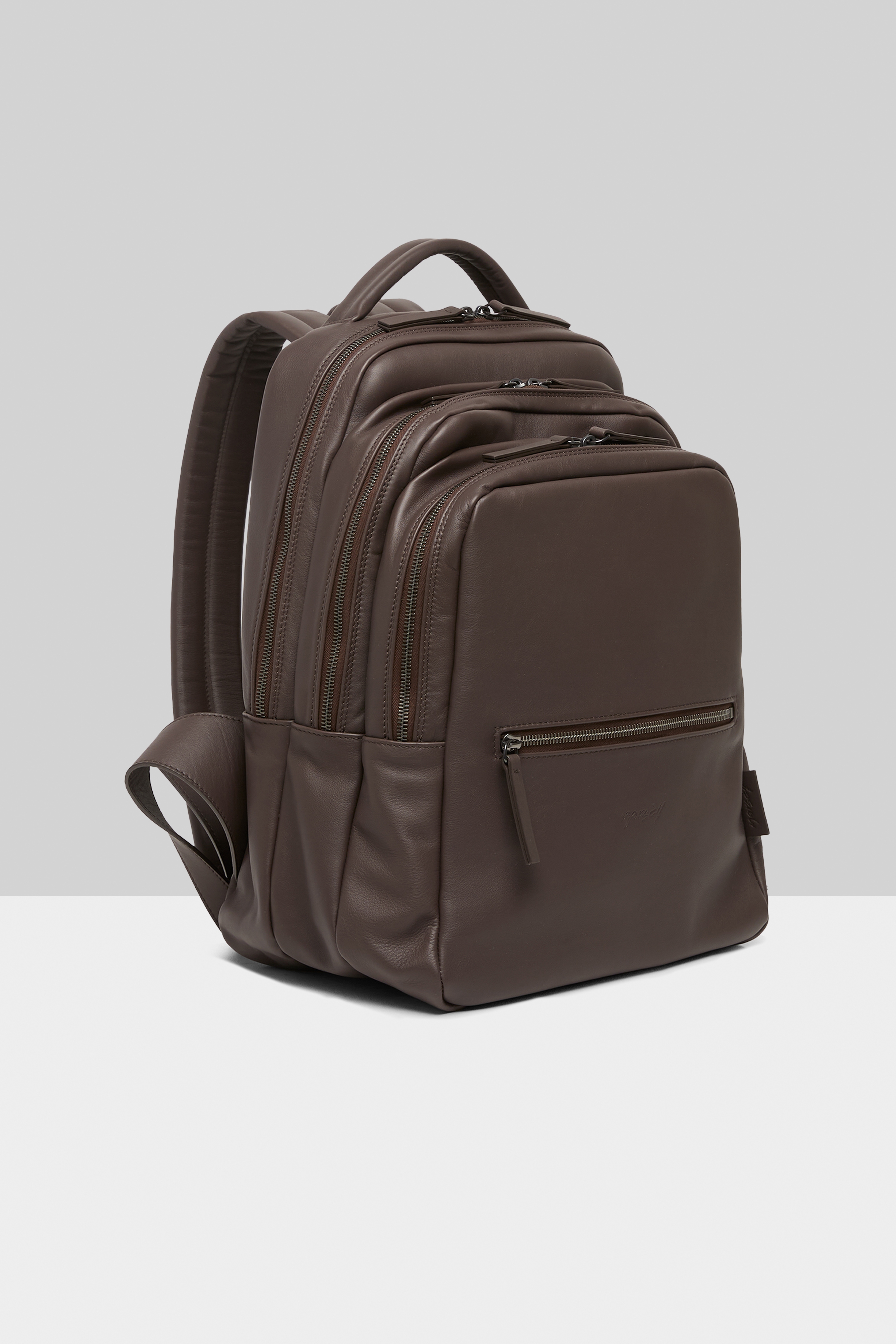 Triparto Dark Brown Leather Backpack