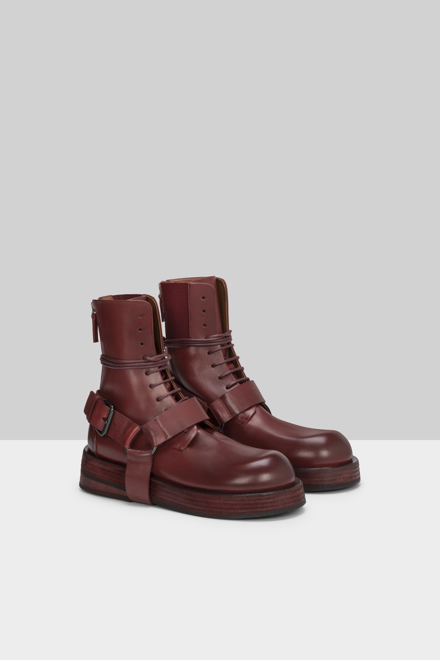 Musona Blood Red Leather Combat Boots