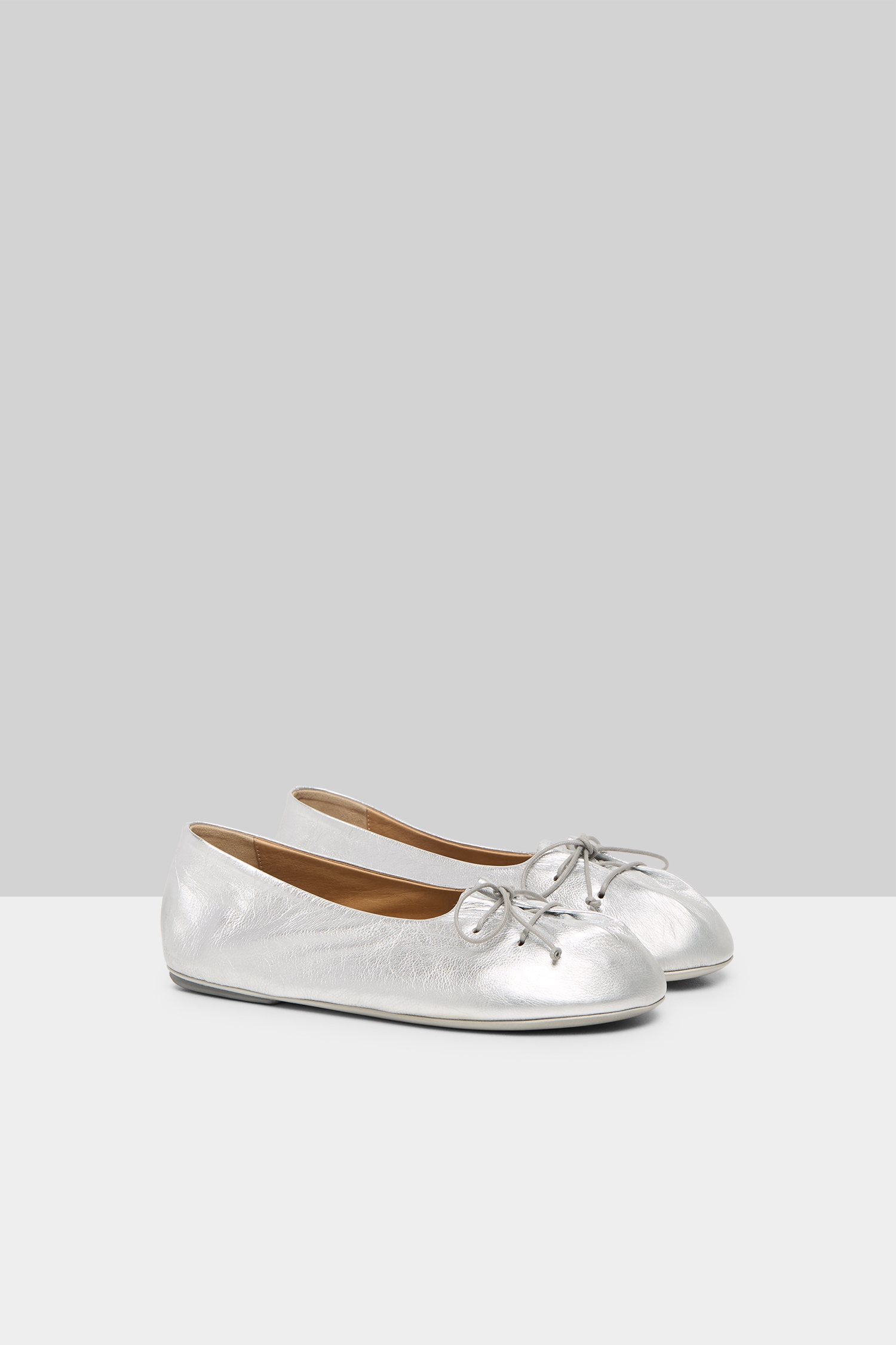 Girella Silver Foil Leather Ballerina Shoes