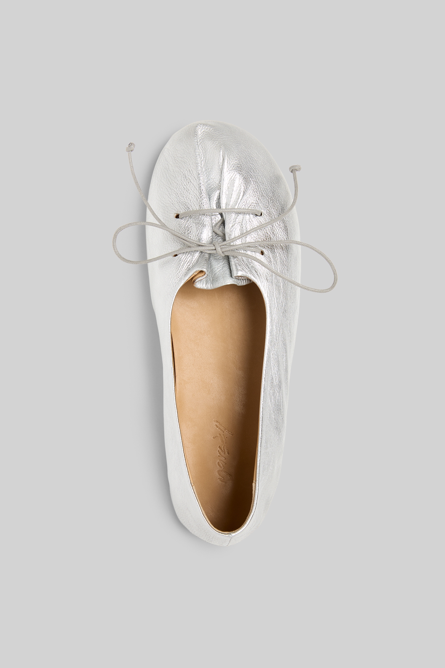 Girella Silver Foil Leather Ballerina Shoes