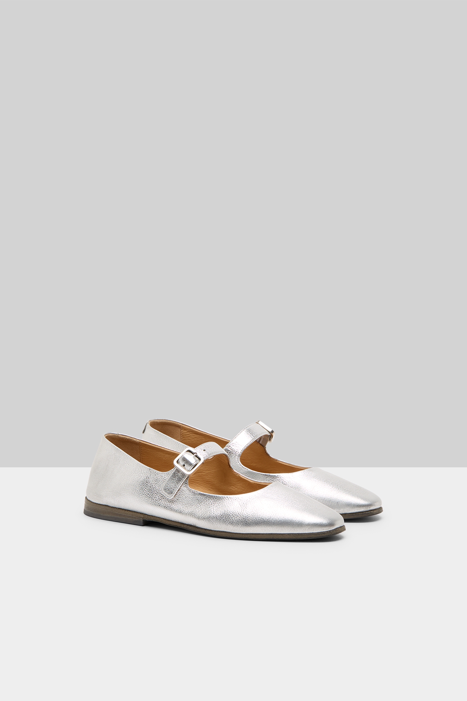 Scivolo Silver Foil Leather Ballerina Shoes