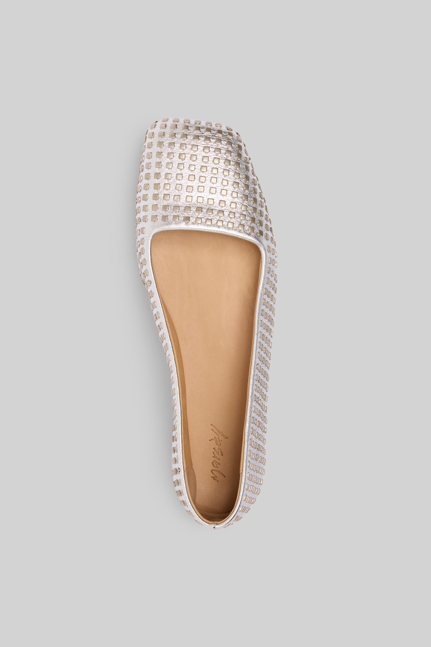 Quadrangolo Borchie Silver Foil Ballerina Shoes