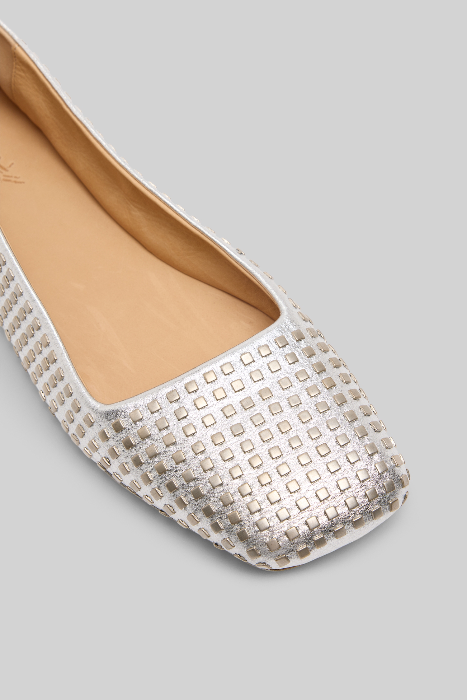 Quadrangolo Borchie Silver Foil Ballerina Shoes
